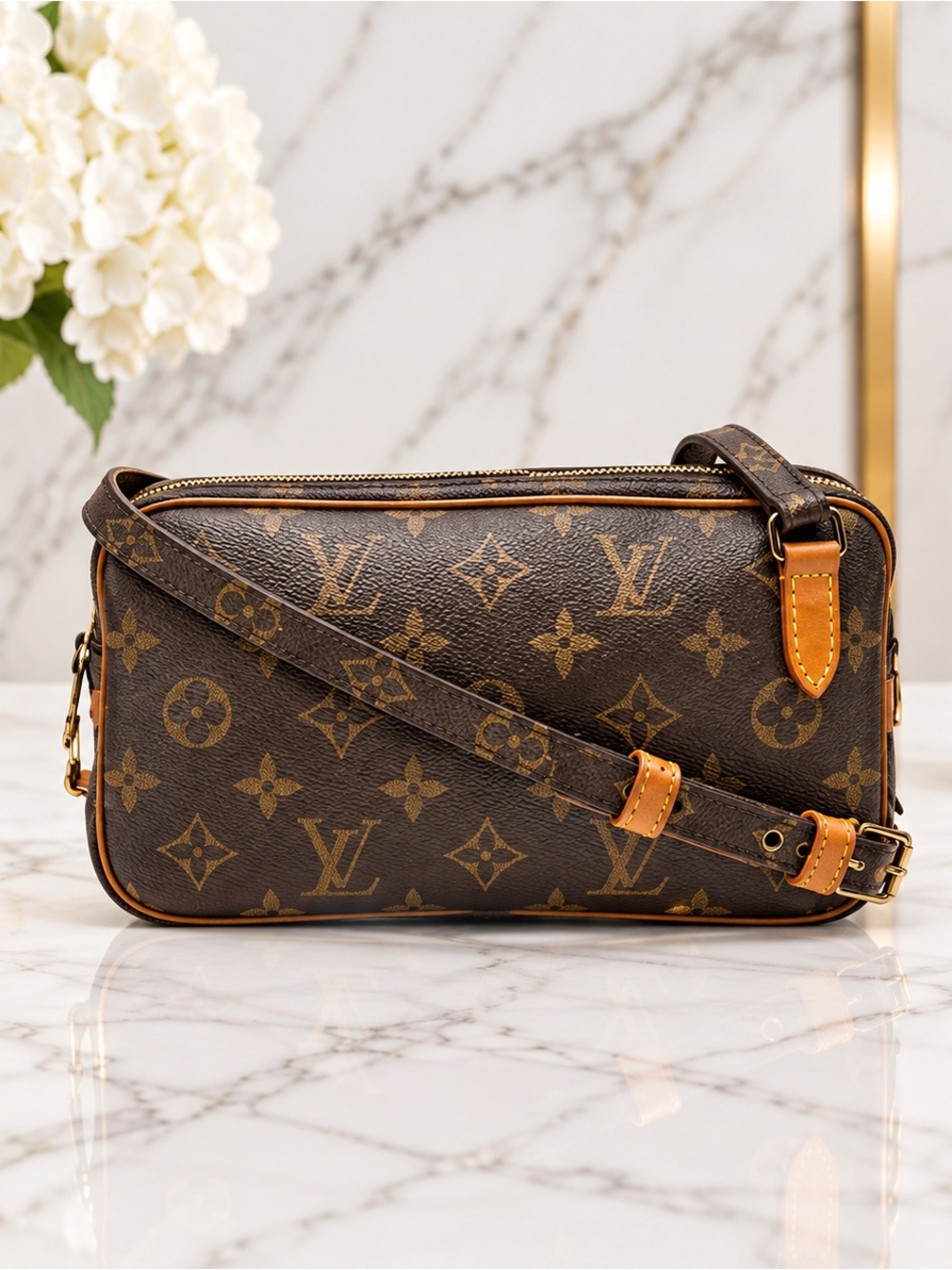 Louis Vuitton Pochette Marly Bandoulière Monogram Crossbody Bag Vintage Full Set
